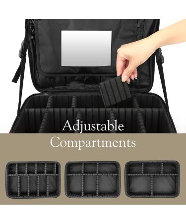 Luxspire Professional Makeup Bag Organizer - Travel Cosmetic Case with Adjustable Dividers & Mirror - Large Black Makeup Storage for Women - Buy Online on GoSupps.com