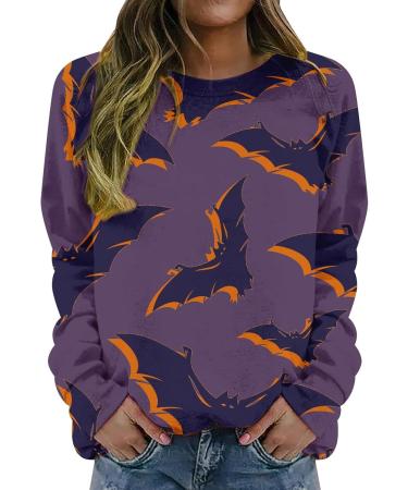 Halloween Costumes Halloween Cute Pattern Casual O Neck Long Sleeve Blouses Ladies Heated Sweatshirt Purple X-Large - Buy Online on GoSupps.com