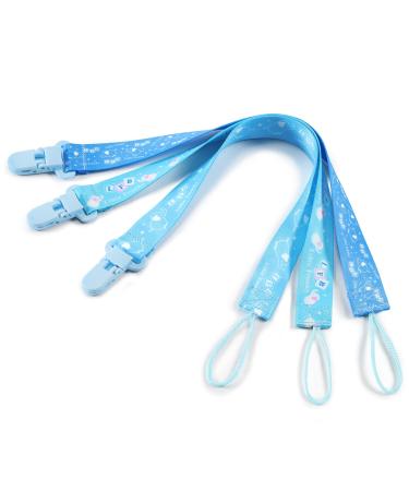 LittleForBig Adult Pacifier Clip Little Elephants 3 Paci Clips Set Blue