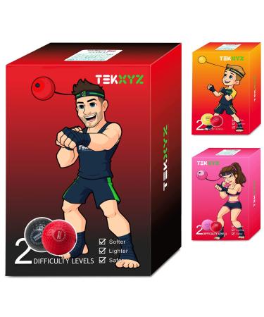 TEKXYZ Boxing Reflex Ball, 2 Difficulty Levels Boxing Ball with Headband, Perfect for Reaction, Agility, Punching Speed, Fight Skill and Hand Eye Coordination Training Black/Red