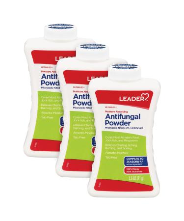 LEADER Miconazole Antifungal Powder, Moisture Absorbing, Talc-Free, 2.5 oz, Compare to Zeasorb, Pack of 3