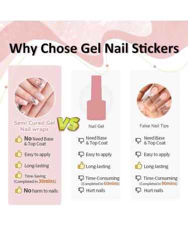 Semi Cured Gel Nail Strips Gel Nail Stickers - 20 Pcs Nail Stickers for Nail Art - Soft Self-Adhesive Gel Nail Wraps Easy Apply & Remove for Salon-Quality Manicure Kit (UV/LED Lamp Required)(BSS-0340) - Buy Online on GoSupps.com