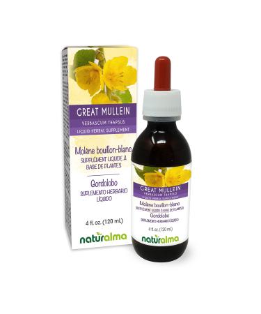 Naturalma Great Mullein or Common Mullein (Verbascum thapsus) Flower and Leaf Alcohol-Free Tincture - 4 fl oz Liquid Extract in Drops - Herbal Supplement - Vegan Alcohol-free 4 Fl Oz (Pack of 1)