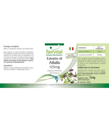 Buy Fairvital Alfalfa Tablets - 125mg Vegan Alfalfa Extract (Medicago Sativa) - 250 Tablets for Optimal Health & Wellness - Buy Online on GoSupps.com