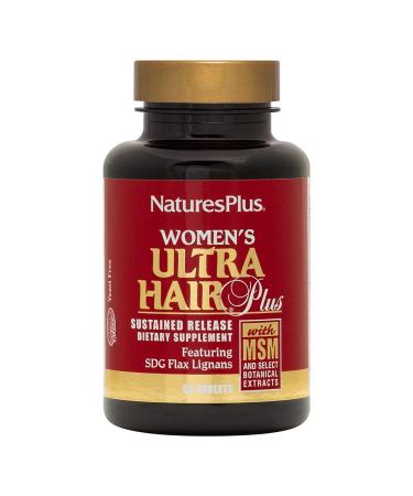 NaturesPlus Women's Ultra Hair Plus Sustained Release - 60 Tablets - All-Natural Hair Growth Supplement - with Biotin - Promotes Healthy Hair Skin & Nails - Gluten-Free - 30 Servings