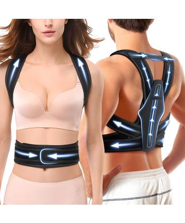 FILLOVE Posture Corrector for Women and Men with Magnetic Therapy Back Support Strong Traction & Fully Adjustable Upper Back Brace Back Straightener for Neck Clavicle Spine and Shoulder Pain Relief (black Large/X-Large) black Large/X-Large