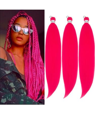 Hot Pink Braiding Hair Pre Stretched Kanekalon Prestretched Braiding Hair 3 Packs 26 Inch Yaki Texture Synthetic Hair for Braiding by UPruyo (3 Packs-Hot Pink) 26 Inch (Pack of 3) 3 Packs-Hot Pink