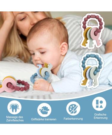 2 Pack BPA-Free Silicone Baby Teething Ring Keys | Gummy Massager for Infants 3+ Months - Buy Online on GoSupps.com