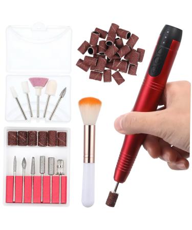 HONMEET 1 Set Electric Nail Polisher Set Manicure Kit for Women Nail Kit Drill Professional Efile Nail Drill Kit Nail File Drill Batteries Nail Shaper Aluminum Alloy Red