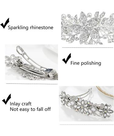 JYTDBCS 3 Pieces Large Diamante Flower Silver Leafy Barrette Vintage Antique Style Hair Clip Crystal Pearl Flower Design Hair Barrette Hair Slide diamante hair clip - Buy Online on GoSupps.com