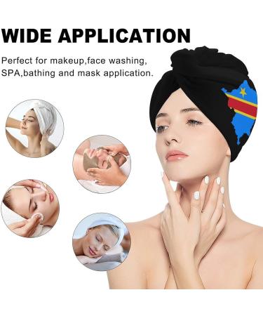 Congo Flag Map Microfiber Hair Towel Wrap for Women - Super Absorbent 10"x26" Hair Turban with Button - Buy Online on GoSupps.com