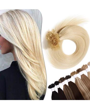 22 inch Pre Bonded Hair Extensions 100 Strands 100% Remy Human Hair Keratin Nail U Tip Real Hair Extension Straight (#60 Platinum Blonde 50g)
