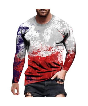 Mens Novelty T-Shirt Long Sleeve Jesus Cross Faith Casual Sport Tee Fashion Christian Cross Graphic Pattern Print Top Red X-Large