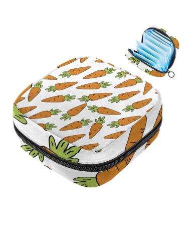 Carrot Print Sanitary Napkin Storage Bag Portable Zippered Sanitary Napkin Organizer Case for Teen Girls Women Ladies