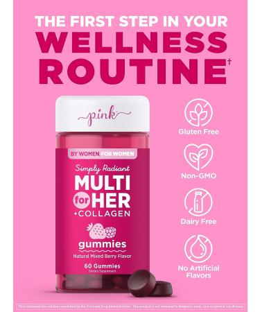 PINK Women's Multivitamin Gummies with Collagen & Biotin - 60 Count | Non-GMO, Gluten-Free, Mixed Berry Flavor - Buy Online on GoSupps.com