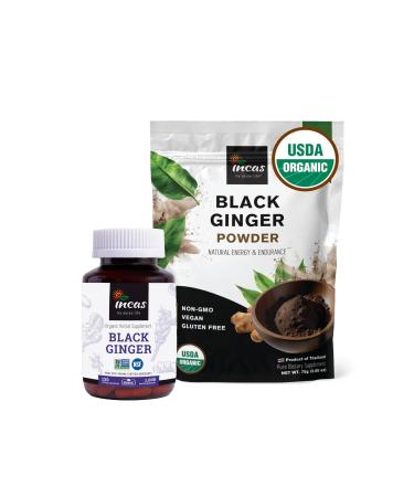 INCAS USDA Organic Black Ginger Capsules & Powder Bundle