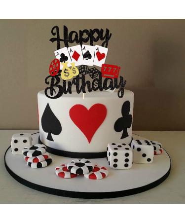 Casino Cake Topper - Poker Chips Player Happy Birthday Decoration for Las Vegas Night Party - Buy Online on GoSupps.com