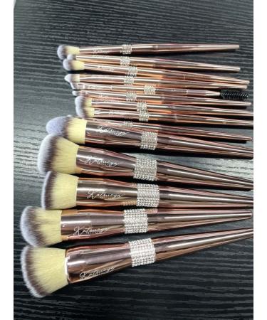Rose Gold 14 pc Makeup Brush Set with White Rhinestone Cup | Luxury Makeup Brushes for International Shipping - Buy Online on GoSupps.com