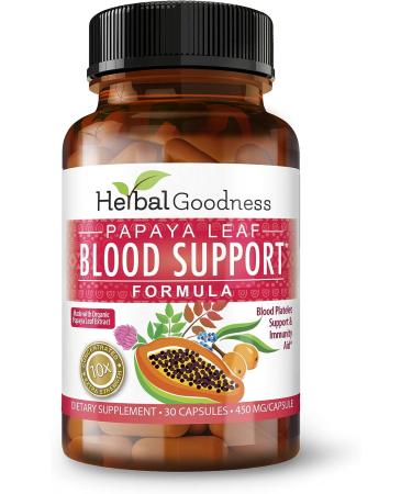 Papaya Leaf Blood Support Capsules - Immune and Platelet Health - Herbal Cleanse Formula - Made in USA - 30 Veggie Capsules - Buy Online on GoSupps.com