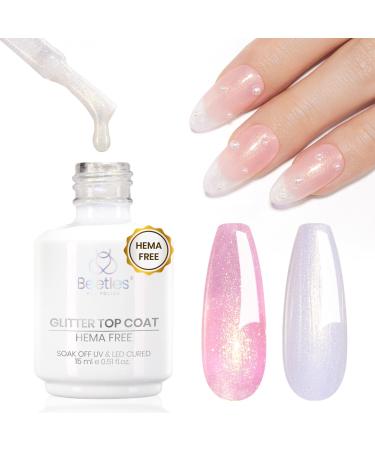 Beetles Hema Free Glitter Gel Top Coat Pearl Green 2-IN-1 No Wipe Top Coat Long Lasting Soak Off Pearlescent Shimmer Gel Gold Glitter Nail Polish For Nail Art 1-15ML Pearl Green Glitter Gel Top Coat 0.51 Fl Oz (Pack of 1)