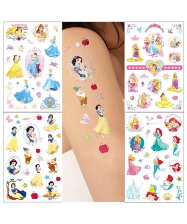 GODSON Princess Tattoos 4sheets Fake Temporary Tattoos for Kids Girls Women Adult Party Favors Birthday decor
