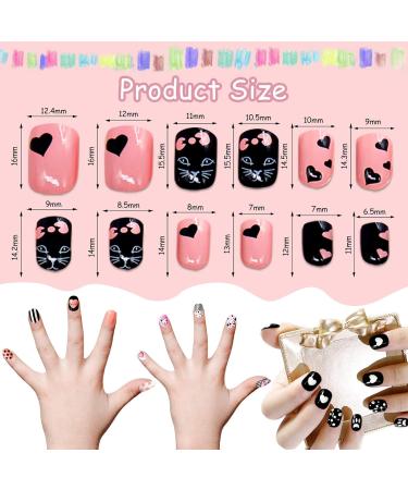 Kalolary 96PCS Kids False Nail Kit - Pre-glue Full Cover Dot Heart Pattern Short Nails with Nail Glue Sticker - Cute Gift for Little Girls - Buy Online on GoSupps.com