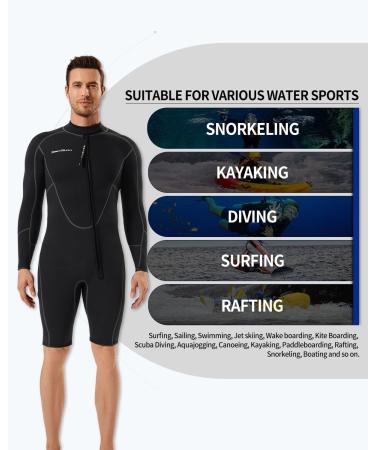 Seaskin 3mm Long Sleeve Shorty Wetsuit for Men - Black, X-Large - Buy Online on GoSupps.com