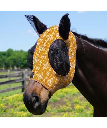 Harrison Howard Super Comfort Stretchy Fly Mask - Large Eye Space & UV Protection - Ethnic Style (Medium Yellow) - Buy Online on GoSupps.com