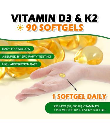 2 Pack Vitamin D3 10000 iu Plus K2 (MK-7) 200 mcg 90 Coconut Oil Softgels| 2 in 1 VIT D & K Complex | Supports Calcium Absorption Bone Immune & Heart Health - Buy Online on GoSupps.com