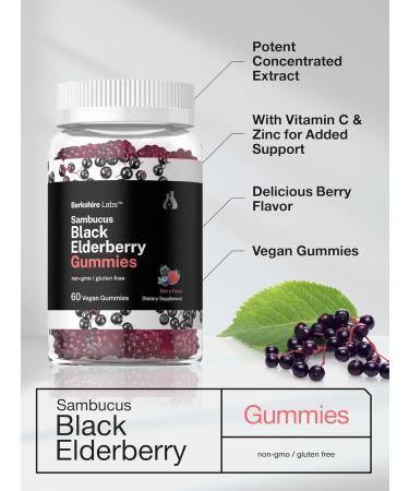 Horbaach Sambucus Black Elderberry Gummies - 60 Count | Vegan Non-GMO Gluten Free with Zinc & Vitamin C | Berry Flavor by Berkshire Labs - Buy Online on GoSupps.com