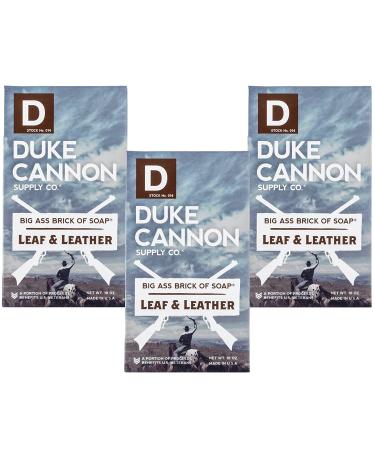 Duke Cannon Supply Co. Big Ass Brick of Soap Bar for Men Leaf + Leather (Amber & Woodsy Scent) Multi-Pack - Superior Grade Extra Large Masculine Scents All Skin Types Paraben-Free 10 oz (3 Pack) Leaf + Leather 10 Ou...