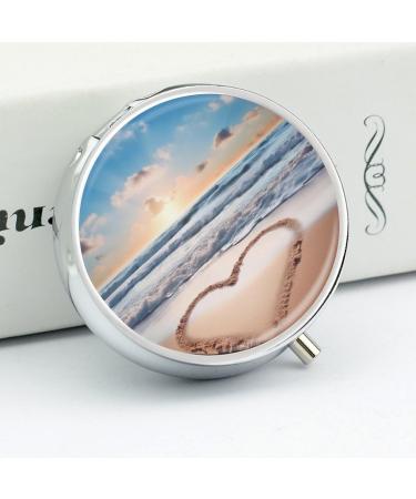 Portable Heart-Shaped Pill Box with 3 Compartments Romantic Beach Design Travel Organizer for Purse & Pocket - Buy Online on GoSupps.com
