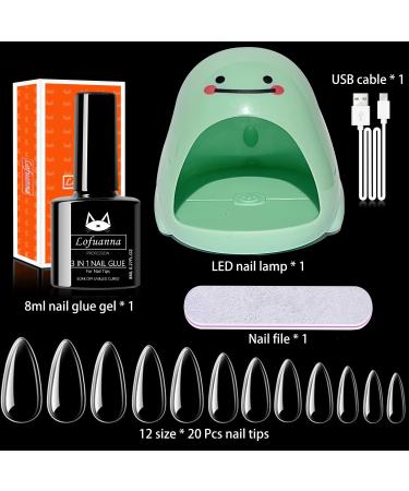 Lofuanna Nail Tips Gel Kit with UV LED Lamp - 240 PCS Medium Almond False Nails and 3 In 1 Nail Glue Gel & Base Coat Kit for Nail Extension and Art - DIY Manicure and Salon Quality Results - Buy Online on GoSupps.com