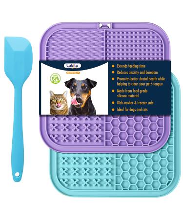 Feeding Mat for Dogs & Cats 2 Pack, Slow Feeder & Non-Slip Design, Pet Calming Dog Treat Mat Anxiety Relief Dog Cat Training, Perfect for Yogurt, Peanut Butter Blue&Purple - Buy Online on GoSupps.com