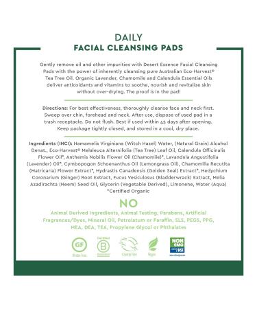 Desert Essence Tea Tree Oil Facial Cleansing Pads - 50 Count (Pack of 3) - Face Cleanser & Makeup Remover - Soothes Skin - Removes Oil & Dirt - Buy Online on GoSupps.com