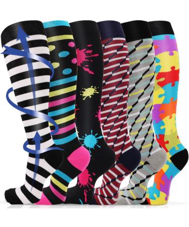 beister Compression Socks for Women & Men 15-20 mmHg Knee High Circulation Support Hose for Running Cycling Sports Multi-Colour-03 (6 Pairs) S-M