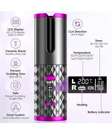 Wireless Cordless Auto Hair Curler: 6 Temp & 11 Timer Settings, USB Rechargeable, Travel-Friendly, Auto Shut Off - Fast Heat Technology - Buy Online on GoSupps.com