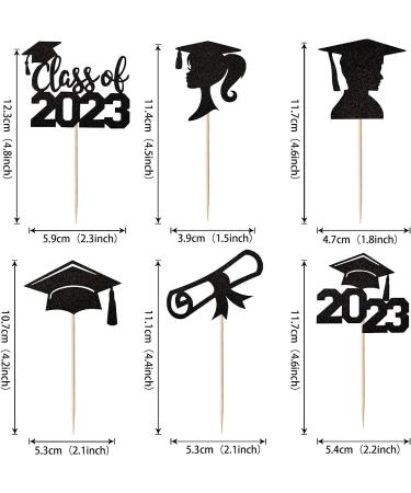 Pack of 24 2023 Graduation Cake Decorations Glitter Diploma Congratulations Cap Class of 2023 Cupcake Toppers for Graduation Theme School Boys Girls Graduate Party Cake Decorations Accessories Black Black. - Buy Online on GoSupps.com