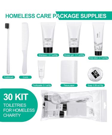Tioncy 30 Kits Basic Toiletry Kits | Bulk Hygiene Care Packages for Homeless | Travel Toiletry Kit with Toothbrush Shower Gel & More - Buy Online on GoSupps.com
