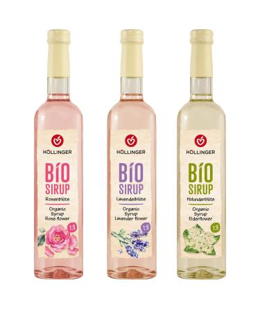 H llinger Bio Sirop Floral Lot de 3 Bouteilles en Verre de 500ml Fleurs de Sureau Rose et Lavande Sirop Biologique Sans Alcool Dilution 1:9