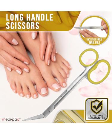 Medipaq Yellow Long Handle Toenail Scissors with Free Nail File - Ideal for Tough Toenails - Extra Leverage for Elderly & Limited Mobility - Buy Online on GoSupps.com