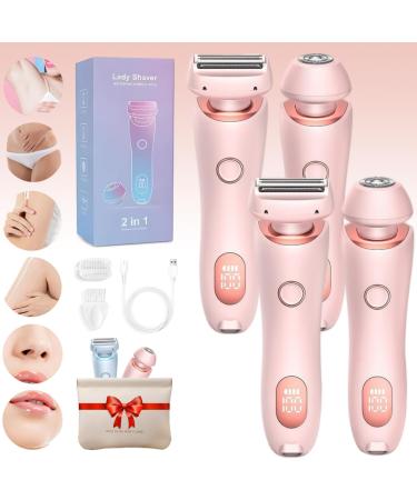 Duskofficial Razor Duskofficial The Glide Pro 3.0 Waterproof Electric Razor 2 in 1 Electric Waterproof Shaver Razors Bikini Trimmer for Women Painless Hair Removal Removable Head (2psc Pink)