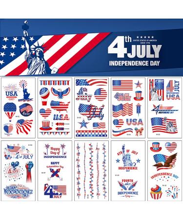 American Flag Temporary Tattoos - 19 Patriotic Stickers for Fourth of July - Fake Tattoo Party Supplies - Buy Online on GoSupps.com
