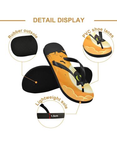 Mnsruu Halloween Cat Moon Slippers - Unisex Flip Flops for Hotel Spa & Travel | Comfortable & Stylish - Buy Online on GoSupps.com