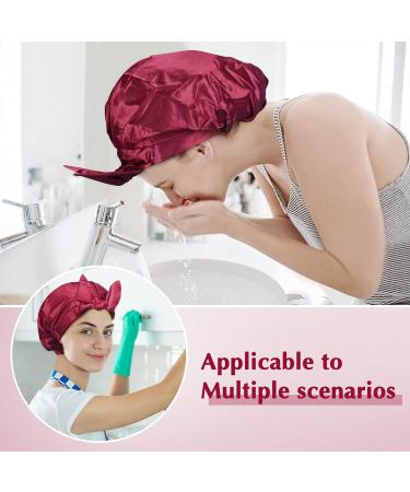 Arqumi Reusable Shower Cap with Ribbon Bow - Waterproof Double-Layer Hair Bonnet for Women Men - Wine Red - Buy Online on GoSupps.com