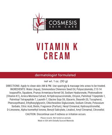 Vitamin K Cream | Reduce Redness & Discoloration | Anti-Oxidant Tea Blend | 1 oz | Cosmesis - International Shipping Available - Buy Online on GoSupps.com