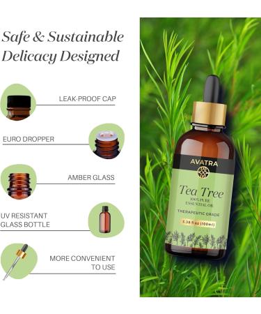 Avatra Pure Tea Tree Essential Oil - 100% Natural for Skin Diffuser Candle & Soap Making | 3.38 oz - Buy Online on GoSupps.com