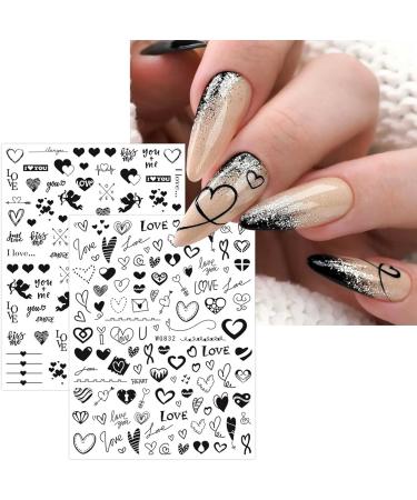 JMEOWIO 10 Sheets Black Heart Nail Art Stickers Decals Self-Adhesive Valentines Nail Supplies Nail Art Design Decoration Accessories - Buy Online on GoSupps.com