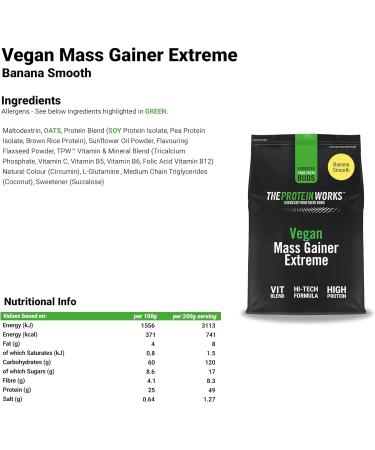 Protein Works Vegan Mass Gainer Extreme | Banana Smooth | High-Calorie & Protein-Rich Powder Shake | 2kg Weight Gainer - Buy Online on GoSupps.com