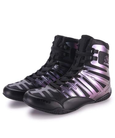 Amoda Men's Breathable Boxing Shoes Wrestling Shoes High-top Non-Slip Professional Training Shoes Squat Shoes(Chian Size) 9.5 Purple